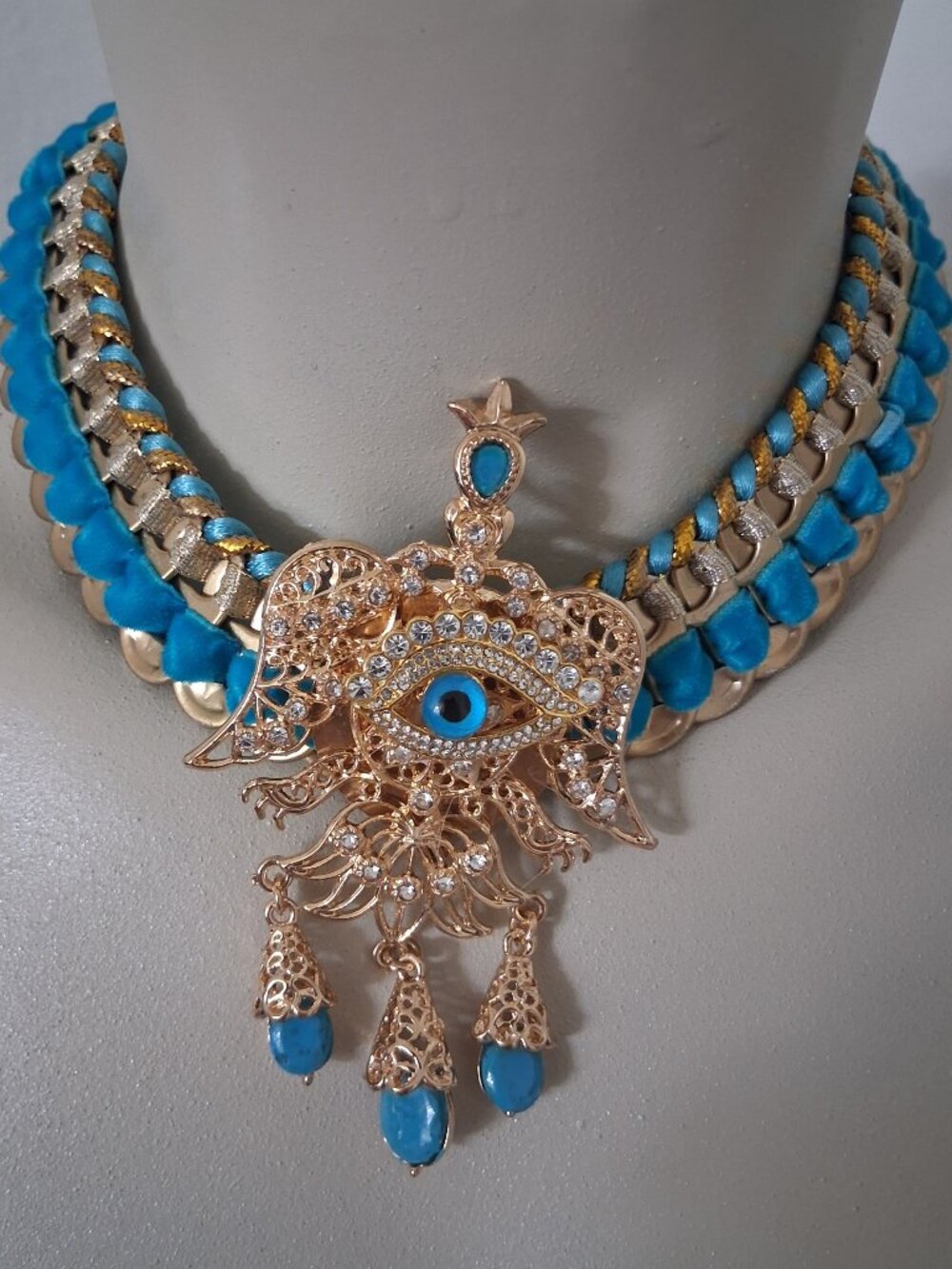 Upcycled Unique Eye dangle statement necklace choker OOAK